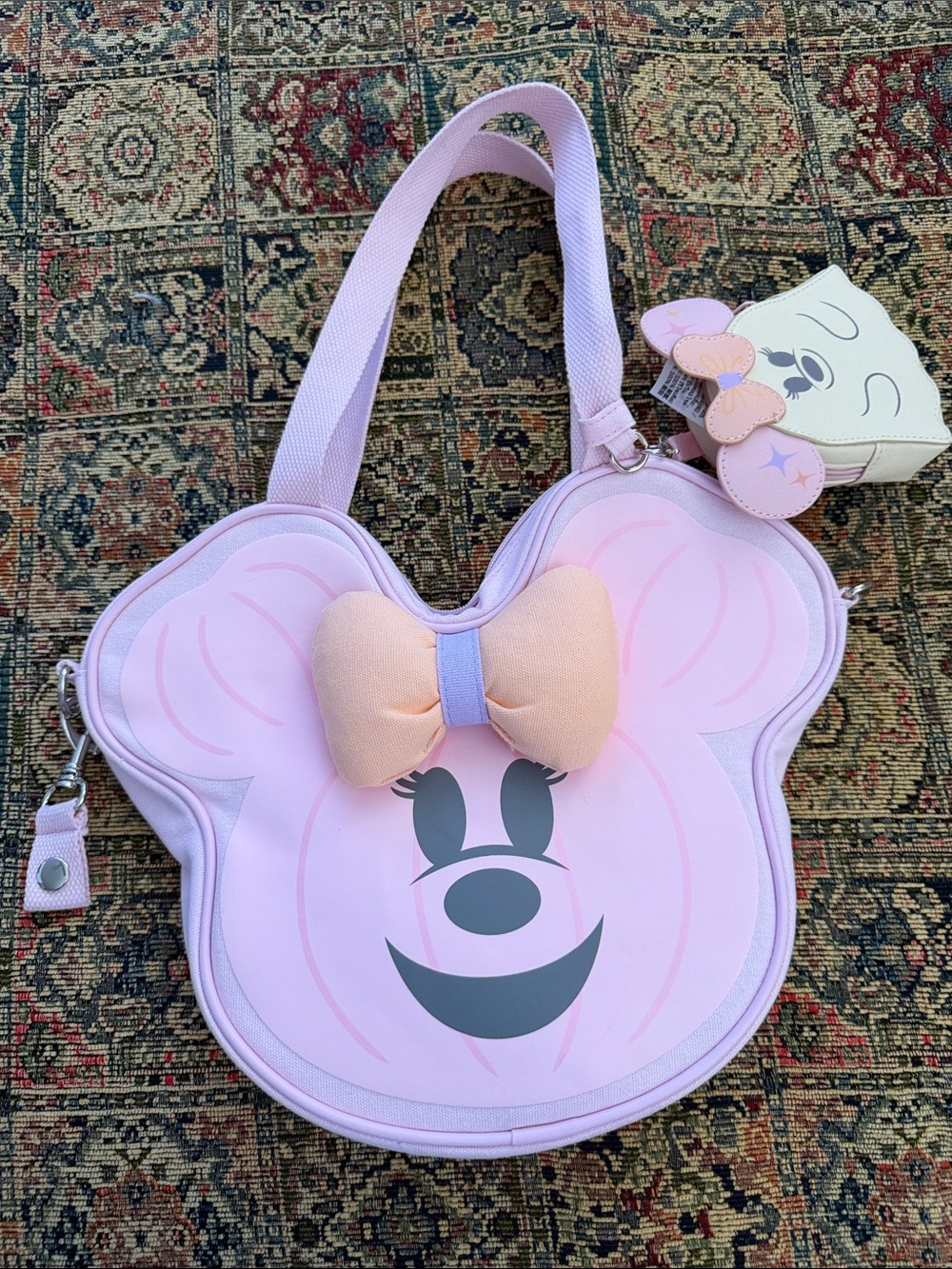 Disney Halloween 🎃2026.!Pastel Pink Minnie Mouse Bow Shoulder Bag with Peach Acc